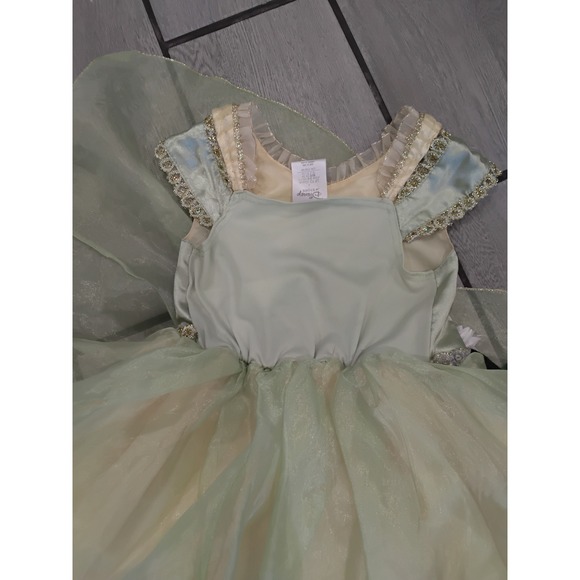 Disney Store Princess Tiana Costume Dress Girls Size 4 Green Gold Glitter Flower - Picture 3 of 6